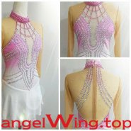 Pink White Ice Skating Dress Women 2018 A030