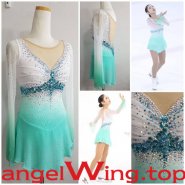 White Ice Skating Dress Green Women 2017 A022