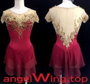 Wine Red Ice Skating Dresses Girls Women Flower 2018 A036